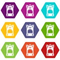 Haversack icons set 9 vector