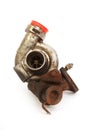 Rusty used dirty unmounted turbocharger on background checking for overhaul