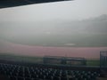 Havy rain on football stadium