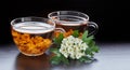 Haw herbal healing flower tea from hawthorn bloom with blossom Royalty Free Stock Photo