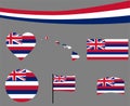 Hawaii Flag Map Ribbon And Heart Icons Vector Collection Royalty Free Stock Photo