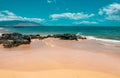 Hawaii beach. Blue ocean wave on sandy beach. Beach in sunset summer time. Beach landscape. Tropical seascape, calmness Royalty Free Stock Photo