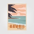 Hawaii beach national park vintage poster vector illustration design, tropical ocean poster background illustration design