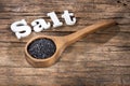 Hawaii black salt on wooden spoon