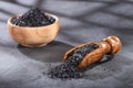 Hawaii black salt on wooden spoon