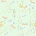 Hawaii cocktail seamless pattern aloha girl