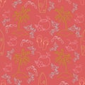 Hawaii cocktail seamless pattern beach red color