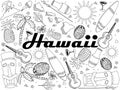 Hawaii coloring book line art design raster. Separate objects. Hand drawn doodle design elements.