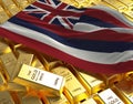 Hawaii flag on golden bars 3d concept illustration