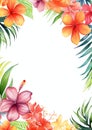 hawaii flowers watercolor border on white background