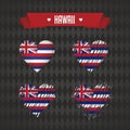 Hawaii heart with flag inside. Grunge vector graphic symbols