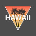Hawaii Honolulu t-shirt and apparel design with rough palm tree, vector illustration, typography, print, logo, poster Royalty Free Stock Photo