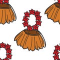 Hawaii hula straw skirt and flower beads seamless pattern