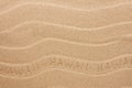 Hawaii inscription on the wavy sand