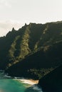 Hawaii Kauai Na Pali coast landscape aerial view from helicopter. Royalty Free Stock Photo