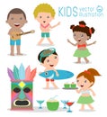 Hawaii Kids Vector Set, Hawaiian, Hawaii Set cartoon. Hawaii children