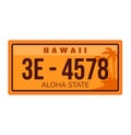 Hawaii license plate, isolated on white vector illustration. American car number sign, automobile registration element
