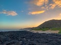 Hawaii Oahu beach sunrise and waves breaking Sandy Royalty Free Stock Photo