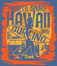 Hawaii, Oahu Surfing design. Vector