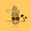 Hawaii pineapple in sunglasses on the beach