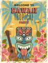 Hawaii poster. Summer dance party invitation tiki african tribal masks vector illustrations