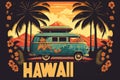 Hawaii retro style art poster holiday surfing and surf Illustration generative ai