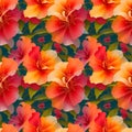 Hawaii seamless floral pattern, textile flowers elements, Hand drawn background, summer design fashion artwork for clothes, Royalty Free Stock Photo