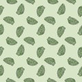 Hawaii seamless pattern with pale green geometric style fern leaf ornament. Pastel grey background