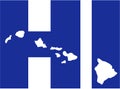 Hawaii state abbreviations HI with map Royalty Free Stock Photo