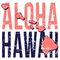 Hawaii state map poster. Vector grunge style with Typography Aloha Hawaii on map shaped old grunge Royalty Free Stock Photo