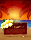 hawaii sunset beach background print vector art