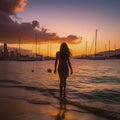 hawaii sunset over waikiki beach