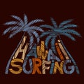 Hawaii surfing typography poster. Concept in vintage style