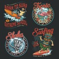 Hawaii surfing vintage colorful badges