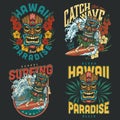Hawaii surfing vintage colorful labels Royalty Free Stock Photo