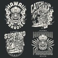 Hawaii surfing vintage monochrome labels