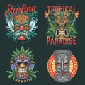 Hawaii Tiki set stickers colorful Royalty Free Stock Photo