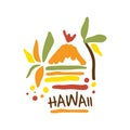 Hawaii tourism logo template hand drawn vector Illustration