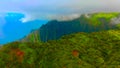 Hawaii travel aerial background of Na Pali coast, Kauai, Hawaii helicopter view. Nature coastline landscape in Kauai island, Hawai Royalty Free Stock Photo