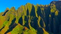 Hawaii travel aerial background of Na Pali coast, Kauai, Hawaii helicopter view. Nature coastline landscape in Kauai island, Hawai Royalty Free Stock Photo