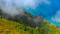 Hawaii travel aerial background of Na Pali coast, Kauai, Hawaii helicopter view. Nature coastline landscape in Kauai island, Hawai Royalty Free Stock Photo