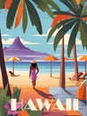 Hawaii Travel Destination Poster in retro style.