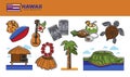 Hawaii travel destination promotional poster with country symbols