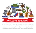 Hawaii Travel Poster Of Hawaiian Culture Famous Sightseeing Landmarks And Attractions Icons