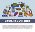 Hawaii travel symbols and vector tourism landmarks