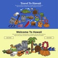 Hawaii travel web banners of Hawaiian sightseeings and famous culture landmarks