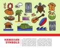 Hawaii Travel Welcome Poster Of Hawaiian Sightseeings And Famous Culture Landmarks Icons