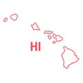 Hawaii US state map red outline border. Vector illustration. Two-letter state abbreviation