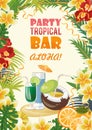 Hawaii vector travel illustration with cocktails. Summer template. Beach resort. Sunny vacations