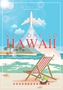 Hawaii Vector Travel Illustration With Airplane. Summer Template. Beach Resort. Sunny Vacations